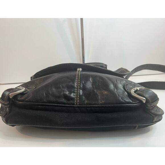 Fossil Lizette Black Leather and Cotton Crossbody Purse Bag Tote - Picture 8 of 14